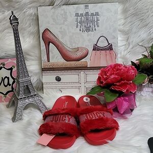Juicy Couture Steady Faux Fur Sandal Slide Rhinestones NWT